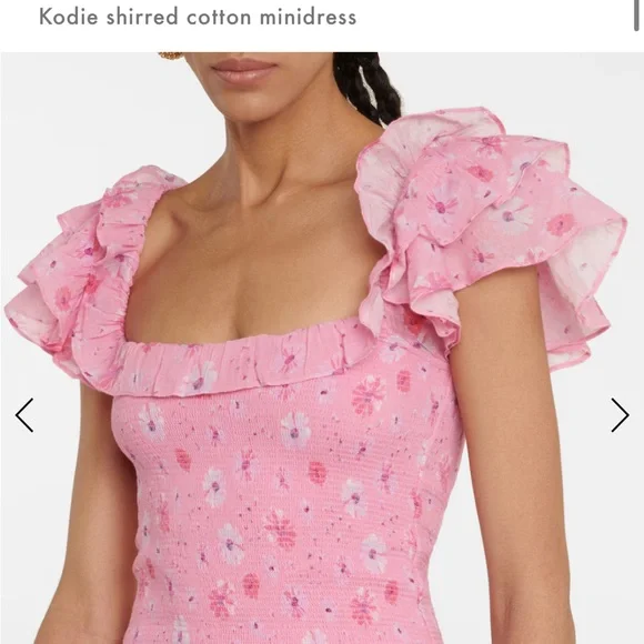 LoveShackFancy Kodie Cotton Pink floral Ruffled Mini Dress - Picture 2 of 3